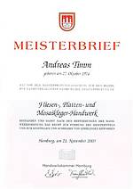 Meisterbrief Andreas Timm